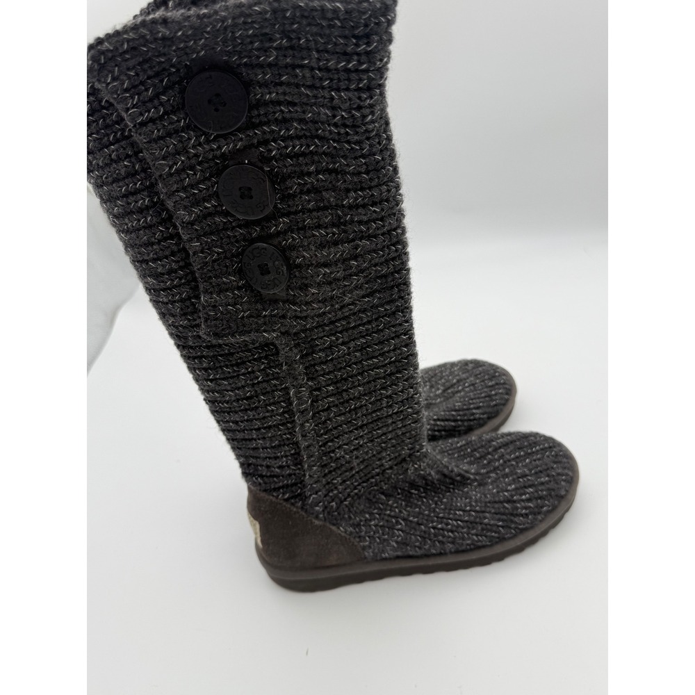 UGG Australia Triplet Cardy Knit Boots Charcoal Grey Buttons 1876 Womens 8
